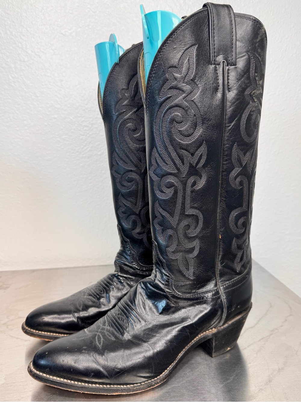 Justin Black Tall Leather Western Boots 8.5 C Men or 10.5 Women's